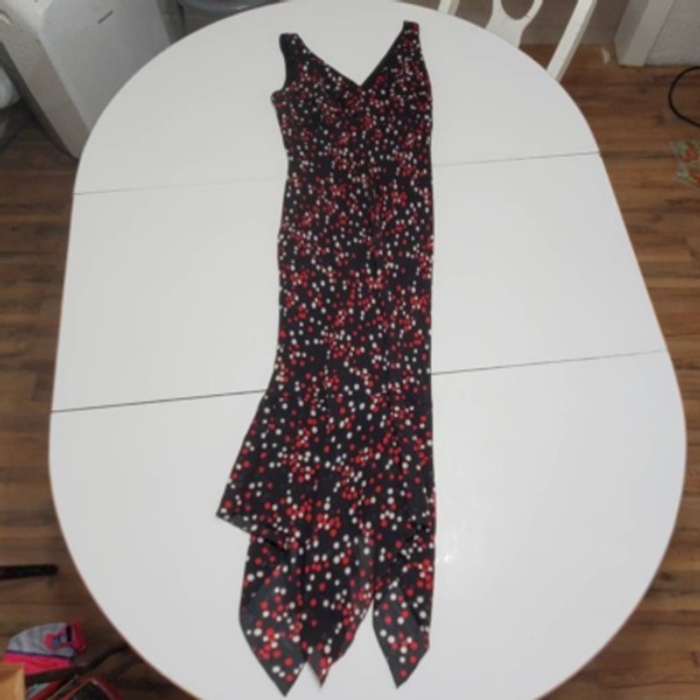 Jonathan Martin Womens Tank Dress Black Polka Dot Asymmetric Hem V Neck Lined 6